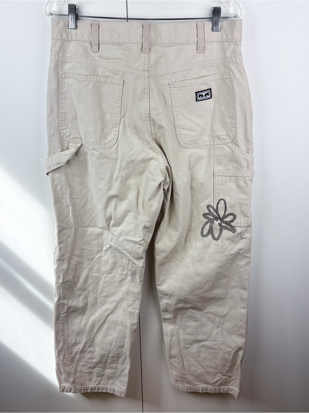 OBEY Big Timer Twill Printed Carpenter Pants Flower Floral Beige Cotton Size 30 - Picture 7 of 9